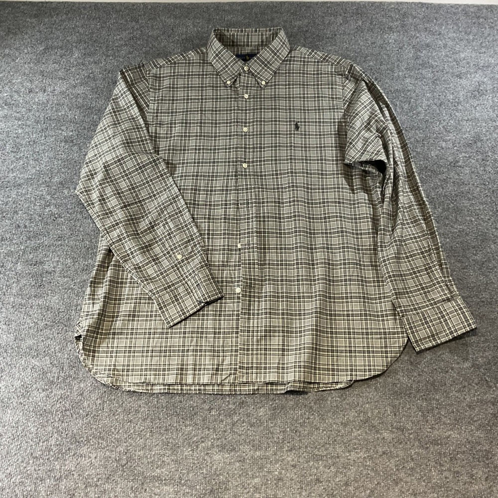 Ralph Lauren Mens XL Plaid Button Down Shirt Grey White Long Sleeve Pony Logo